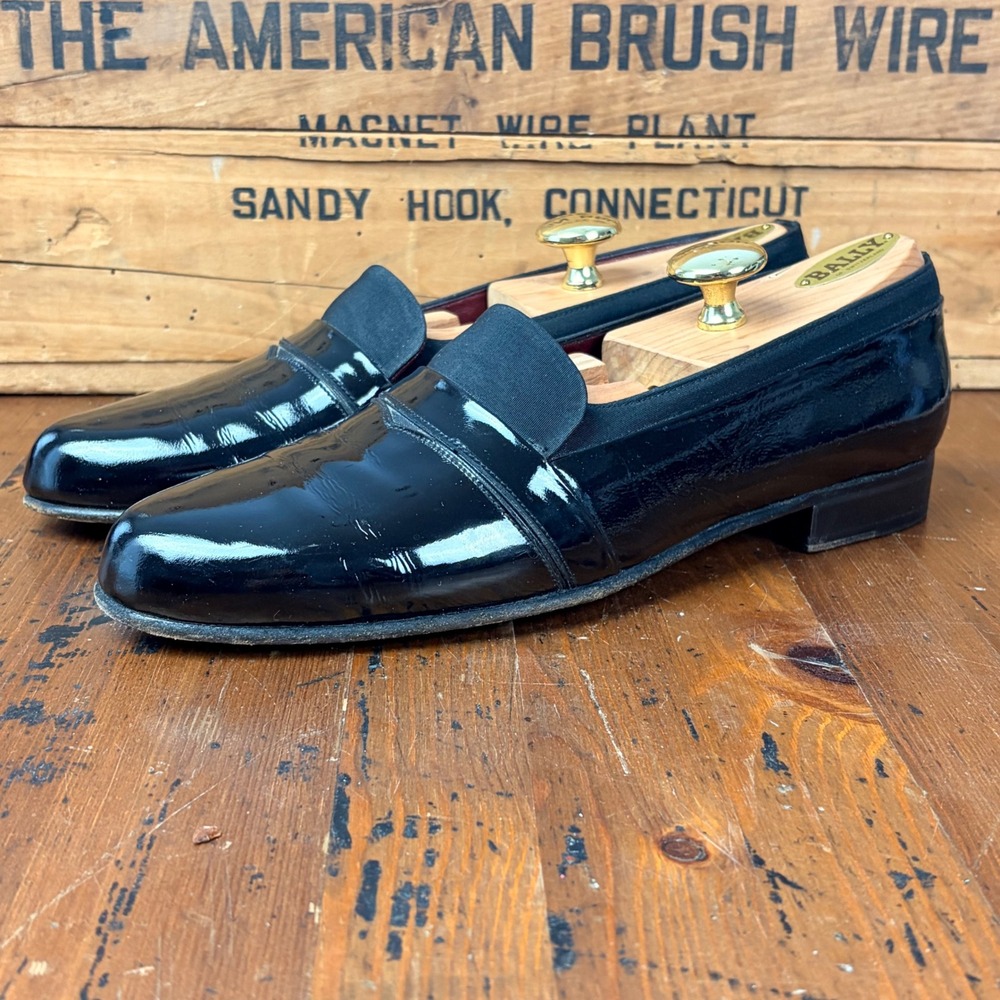Bally Mens Black Patent Leather Loafers Tuxedo Dress Shoes Made in Italy Size 9N